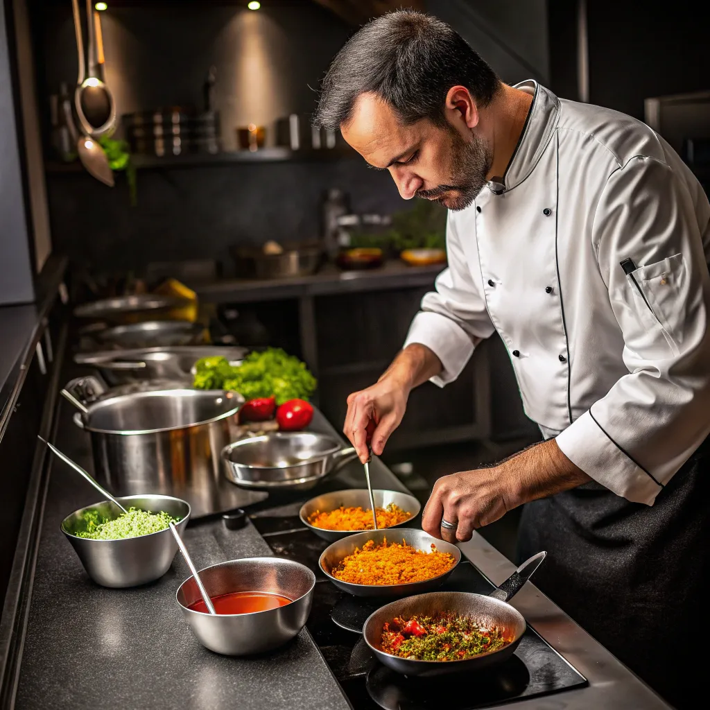 Chef preparing sauces passionately